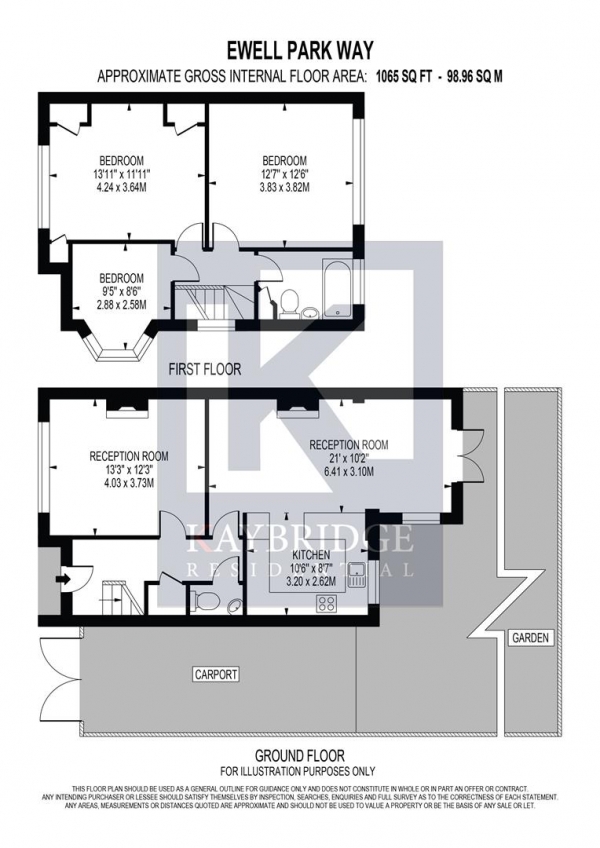 Floor Plan Image for 3 Bedroom Semi-Detached House for Sale in Ewell Park Way, Ewell, Epsom