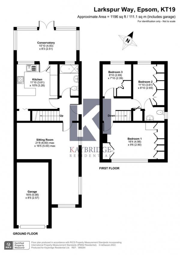 Floor Plan for 3 Bedroom Link Detached House for Sale in Larkspur Way, Epsom, KT19, 9LS - Guide Price &pound500,000