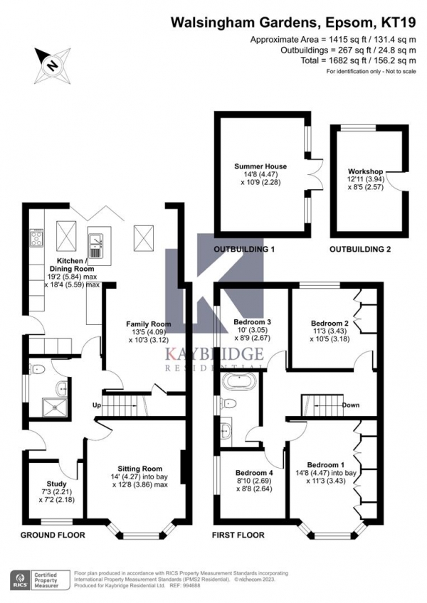 Floor Plan for 4 Bedroom Semi-Detached House for Sale in Walsingham Gardens, Epsom, KT19, 0ND - Offers in Excess of &pound899,500