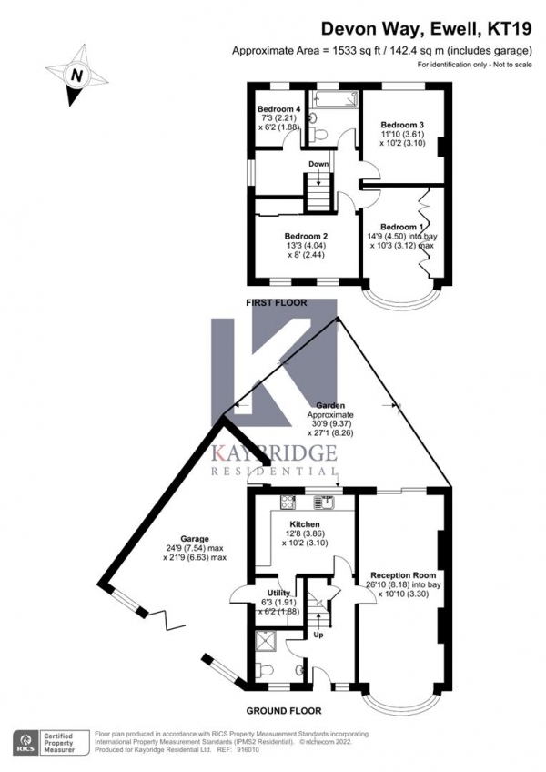 Floor Plan for 4 Bedroom Semi-Detached House for Sale in Chessington, Epsom, KT19, 9HS - Offers in Excess of &pound600,000