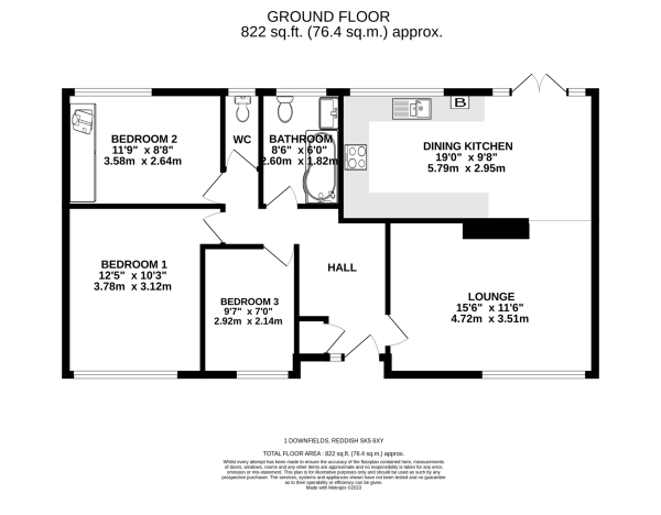 Floor Plan Image for 3 Bedroom Detached Bungalow for Sale in Downfields, Reddish