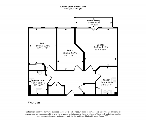 Floor Plan Image for 2 Bedroom Retirement Property for Sale in Adlington House, Heaton Chapel