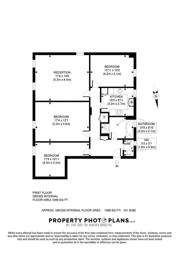 Floor Plan Image for 3 Bedroom Flat to Rent in Lower Merton Rise, Swiss Cottage, London