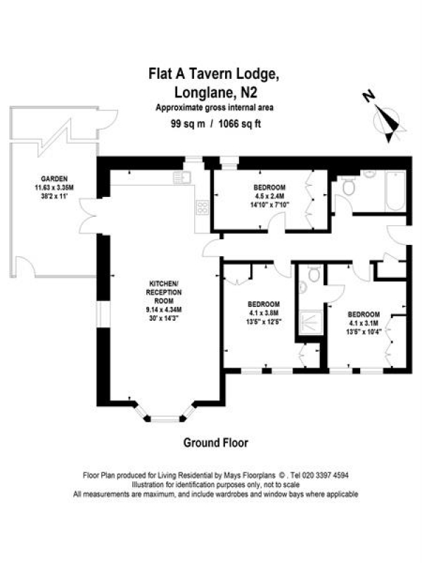 Floor Plan Image for 3 Bedroom Flat to Rent in Tavern Lodge, 383 Long Lane, East Finchley