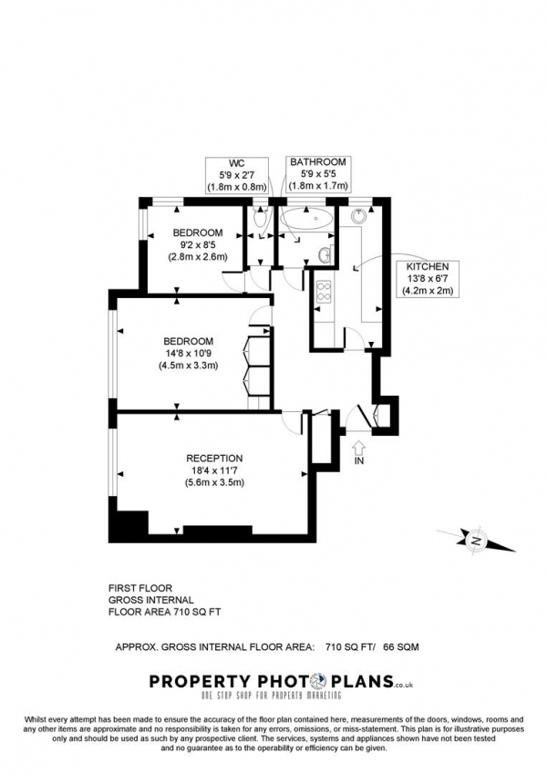 Floor Plan Image for 2 Bedroom Flat to Rent in Acol Court, Acol Road, West Hampstead