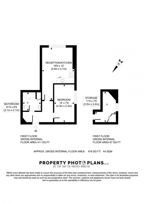 Floor Plan Image for 1 Bedroom Flat to Rent in Red Lion Court, 105a Vicarage Road, Watford