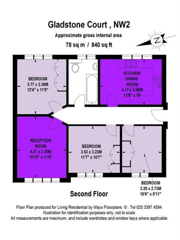 Floor Plan Image for 3 Bedroom Flat to Rent in Gladstone Court, Anson Road, Willesden Green