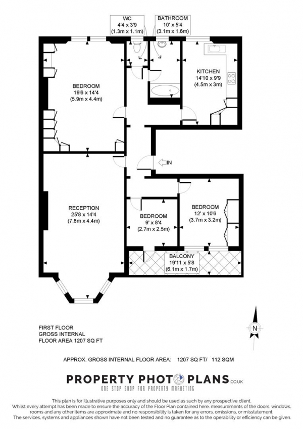 Floor Plan Image for 3 Bedroom Flat to Rent in Compayne Gardens, South Hampstead, London