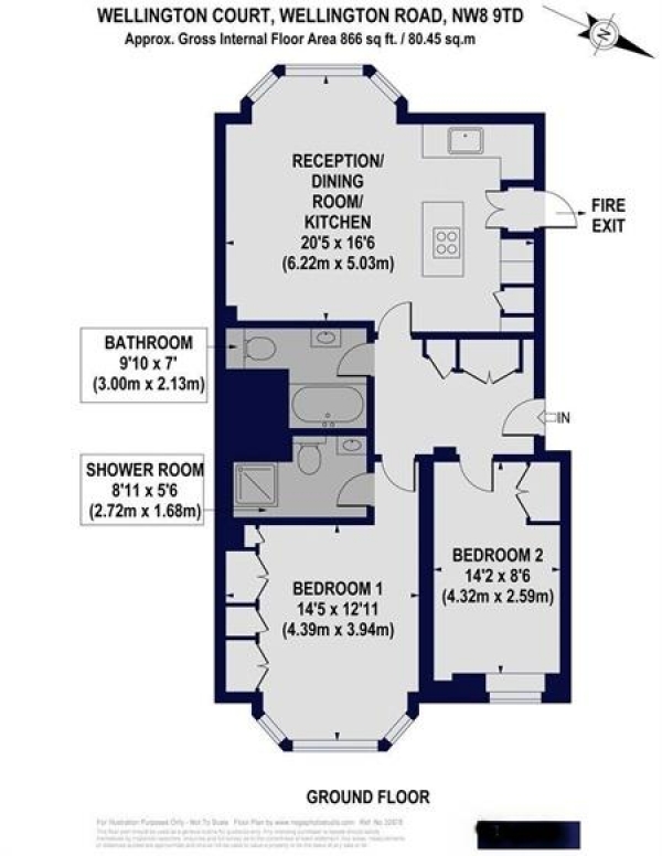 Floor Plan Image for 2 Bedroom Flat for Sale in Wellington Court, 55-67 Wellington Road, St Johns Wood