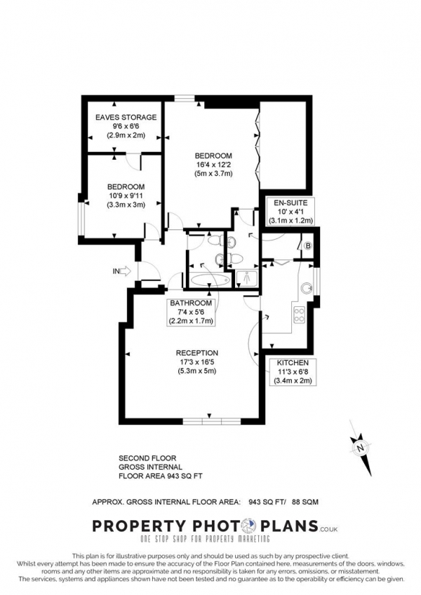 Floor Plan Image for 2 Bedroom Flat to Rent in Brondesbury Park, Brondesbury, London