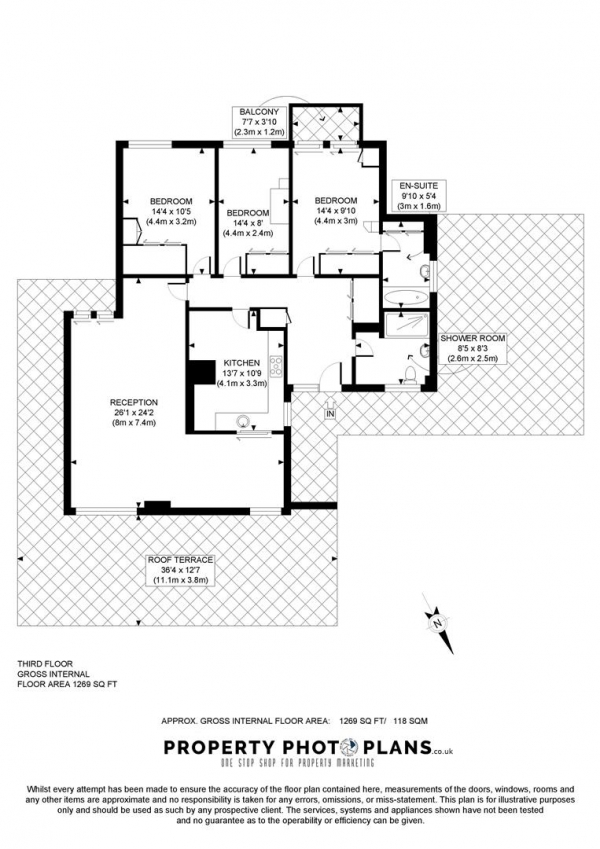 Floor Plan Image for 3 Bedroom Flat to Rent in Coniston Court, Stonegrove, Edgware