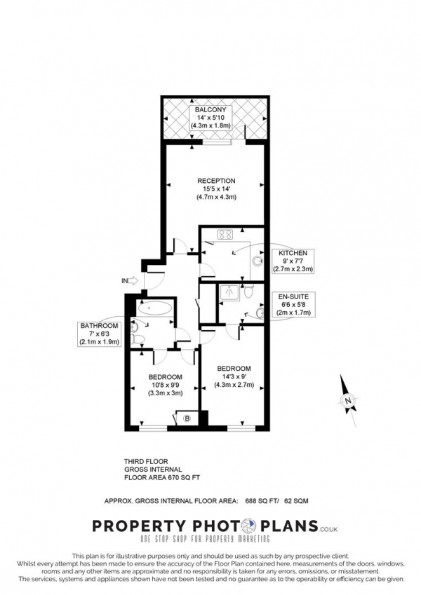 Floor Plan Image for 2 Bedroom Flat to Rent in Beuth House, Swannell Way, Cricklewood, London