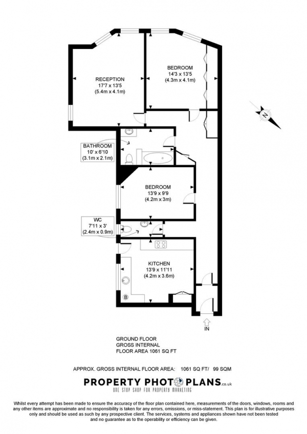 Floor Plan Image for 2 Bedroom Flat to Rent in Dunrobin Court, Finchley Road, Hampstead