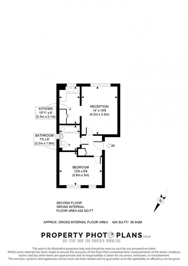 Floor Plan for 1 Bedroom Flat to Rent in Draycott Close, Cricklewood, London, NW2, 1UW - £363 pw | £1575 pcm