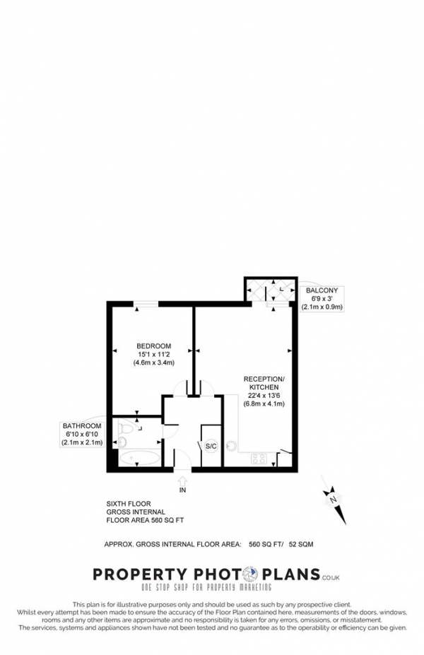 Floor Plan Image for 1 Bedroom Flat to Rent in Franklin Court, Brook Road, Borehamwood, WD6