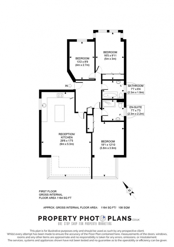 Floor Plan Image for 3 Bedroom Flat to Rent in Dom Lodge, Broadhurst Gardens, South Hampstead, NW3