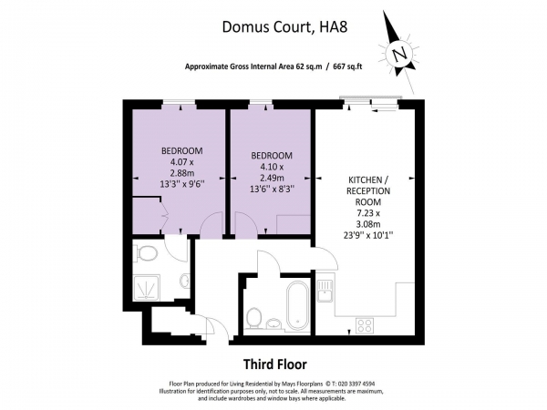 Floor Plan Image for 2 Bedroom Flat for Sale in Domus Court, Fortune Avenue, Edgware