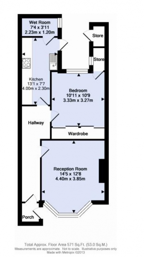 Floor Plan for 1 Bedroom Flat for Sale in Old Shoreham Road, Brighton, BN1, 5DD - Offers in Excess of &pound250,000