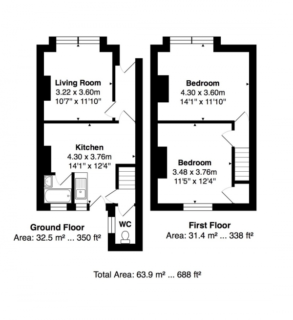 Floor Plan Image for 2 Bedroom Terraced House for Sale in Kingsley Road, Brighton