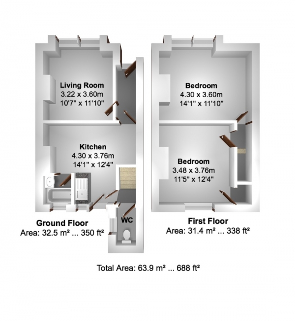 Floor Plan Image for 2 Bedroom Terraced House for Sale in Kingsley Road, Brighton