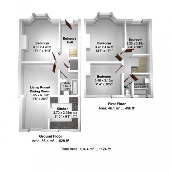 Floor Plan Image for 4 Bedroom Terraced House for Sale in Kimberley Road, Brighton