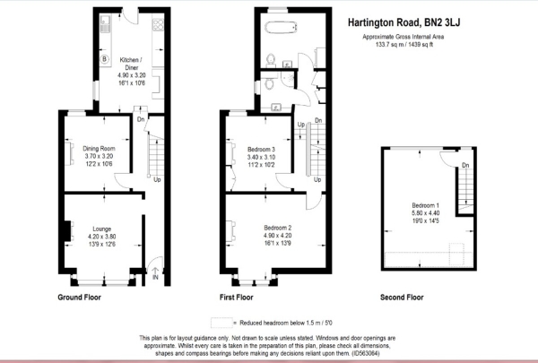 Floor Plan for 3 Bedroom Terraced House for Sale in Hartington Road, Brighton, BN2, 3LJ -  &pound570,000