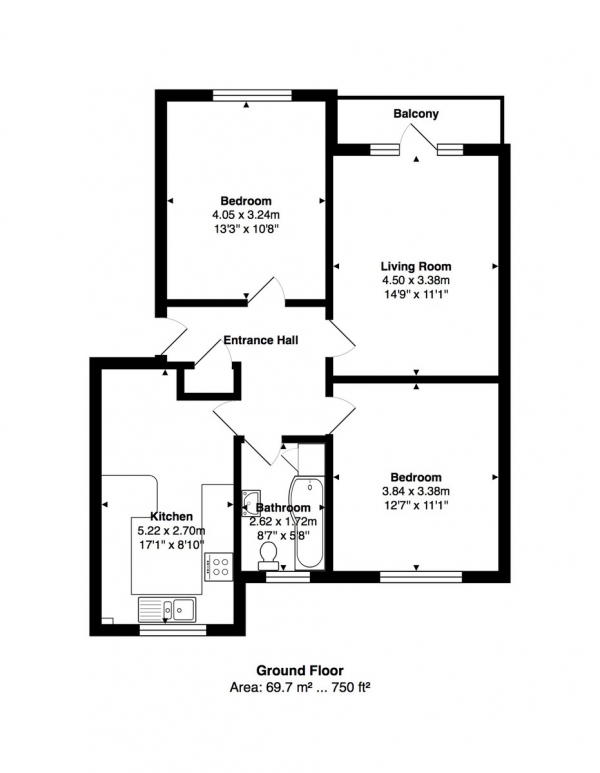 Floor Plan Image for 2 Bedroom Apartment for Sale in Balmoral Court, Hove