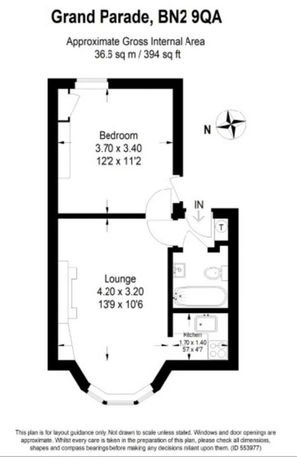 Floor Plan Image for 1 Bedroom Flat for Sale in Grand Parade, Brighton