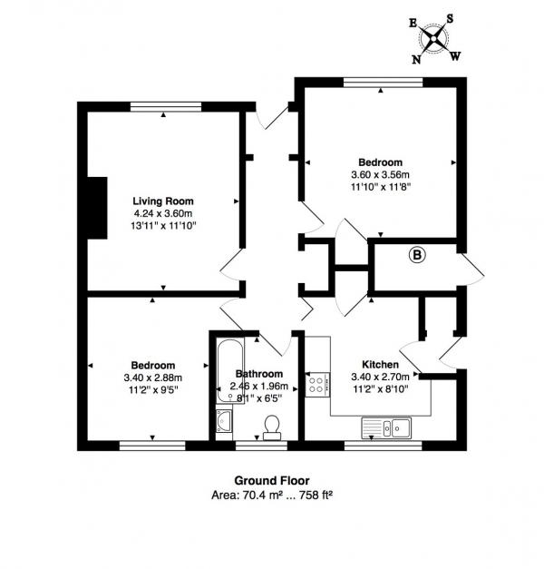 Floor Plan for 2 Bedroom Semi-Detached Bungalow for Sale in Downsway, Southwick, BN42, 4WF -  &pound290,000