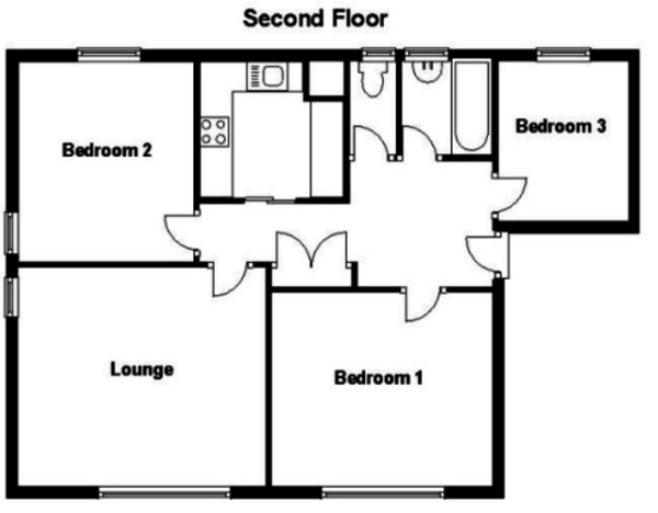 Floor Plan for 3 Bedroom Flat for Sale in Durham Close, Brighton, BN2, 4LY - Guide Price &pound250,000