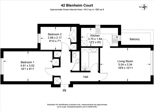 Floor Plan Image for 2 Bedroom Apartment for Sale in Blenheim Court, Hove