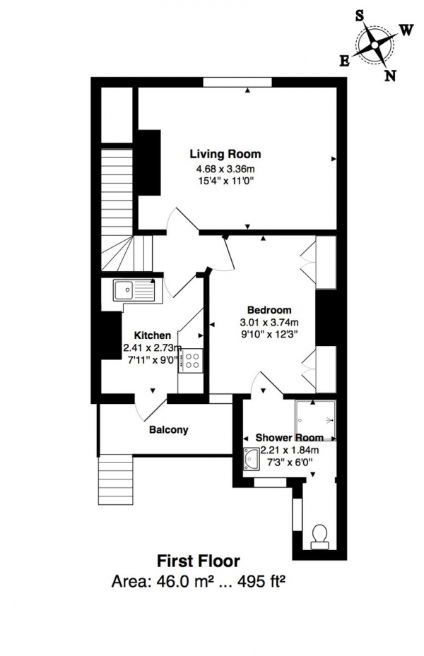 Floor Plan for 1 Bedroom Flat for Sale in Richmond Street, Brighton, BN2, 9PD - Guide Price &pound260,000