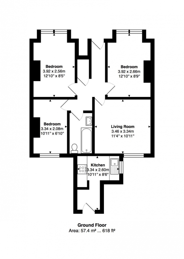 Floor Plan for 3 Bedroom Ground Flat for Sale in Sandown Road, Brighton, BN2, 3EH - Guide Price &pound325,000