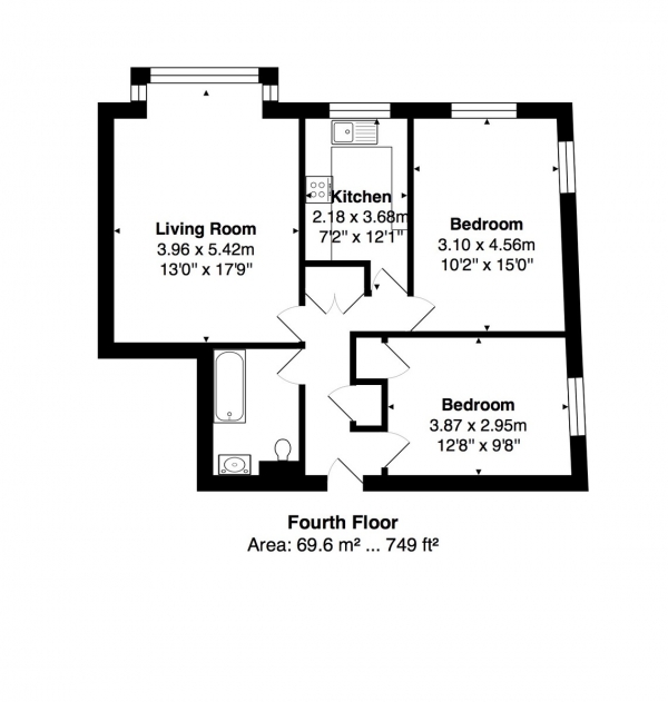 Floor Plan Image for 2 Bedroom Apartment for Sale in Aymer House, Hove, New Church Road