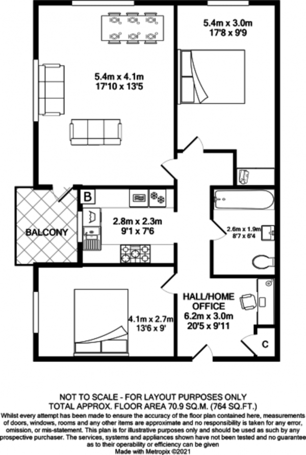 Floor Plan Image for 2 Bedroom Apartment for Sale in Cromwell Court, Hove