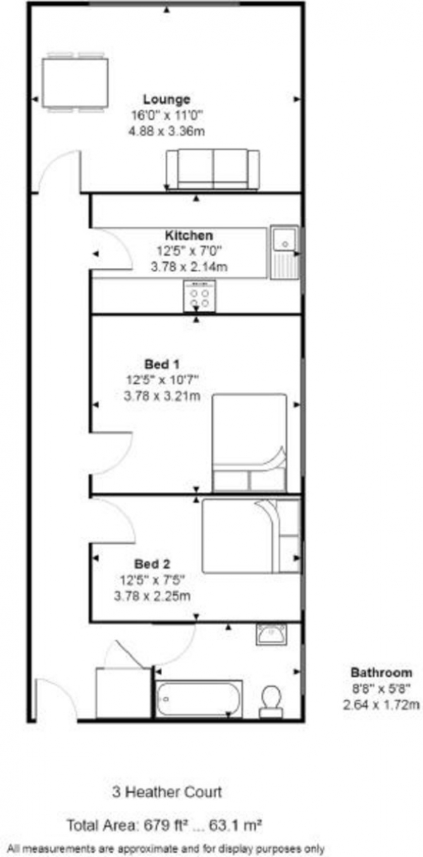 Floor Plan for 2 Bedroom Apartment for Sale in Heather Court, Montpelier Terrace, Brighton, BN1, 3DS -  &pound350,000