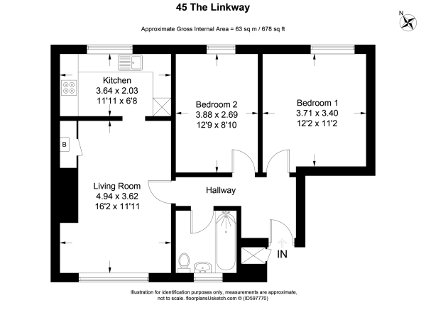 Floor Plan Image for 2 Bedroom Flat for Sale in The Linkway, Brighton