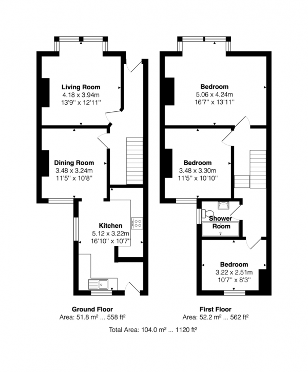 Floor Plan for 3 Bedroom Terraced House for Sale in Upper Abbey Road, Brighton, BN2, 0AD -  &pound550,000