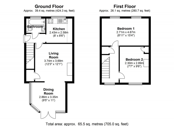 Floor Plan for 2 Bedroom Semi-Detached House for Sale in Hodshrove Road, Brighton, BN2, 4RU -  &pound350,000