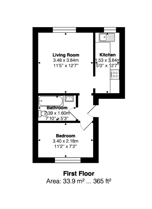 Floor Plan for 1 Bedroom Flat for Sale in Upper Lewes Road, Brighton, BN2, 3FH -  &pound199,950