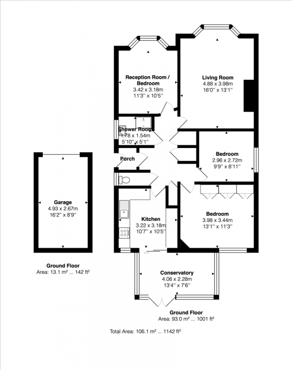 Floor Plan for 3 Bedroom Detached Bungalow for Sale in Overhill, Southwick, BN42, 4WN - Guide Price &pound500,000