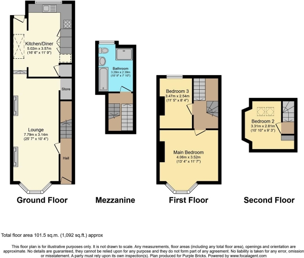 Floor Plan Image for 3 Bedroom Terraced House for Sale in Crescent Road, Brighton