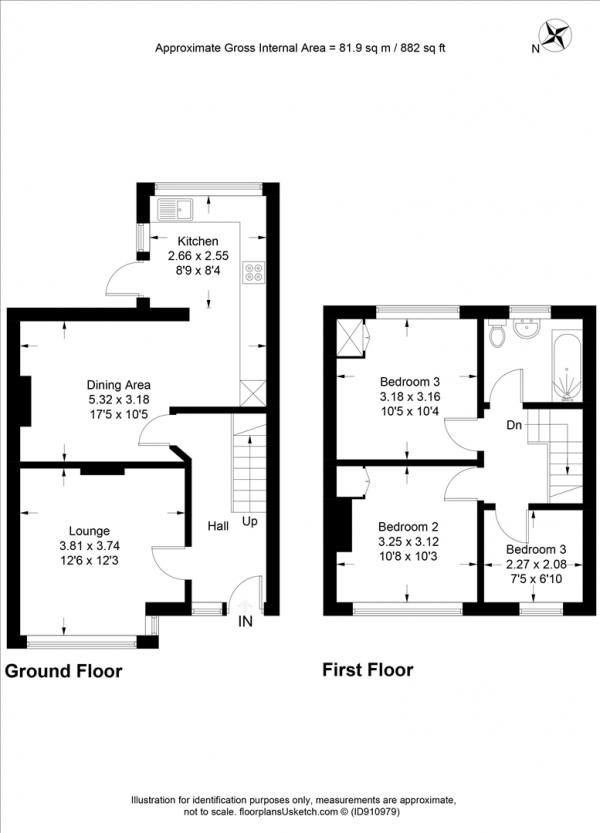 Floor Plan Image for 3 Bedroom Terraced House for Sale in Bevendean Crescent, Brighton