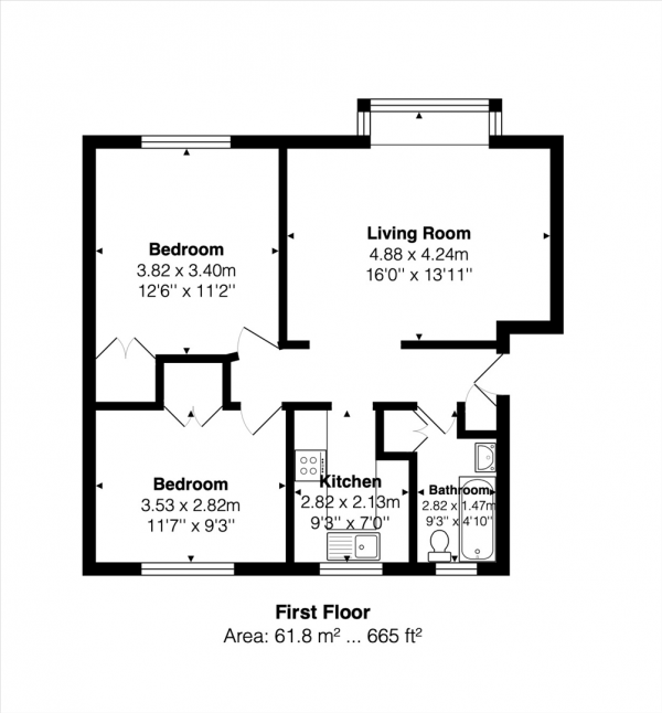 Floor Plan for 2 Bedroom Apartment for Sale in Cliveden Court, Brighton, BN1, 6UD - Guide Price &pound260,000