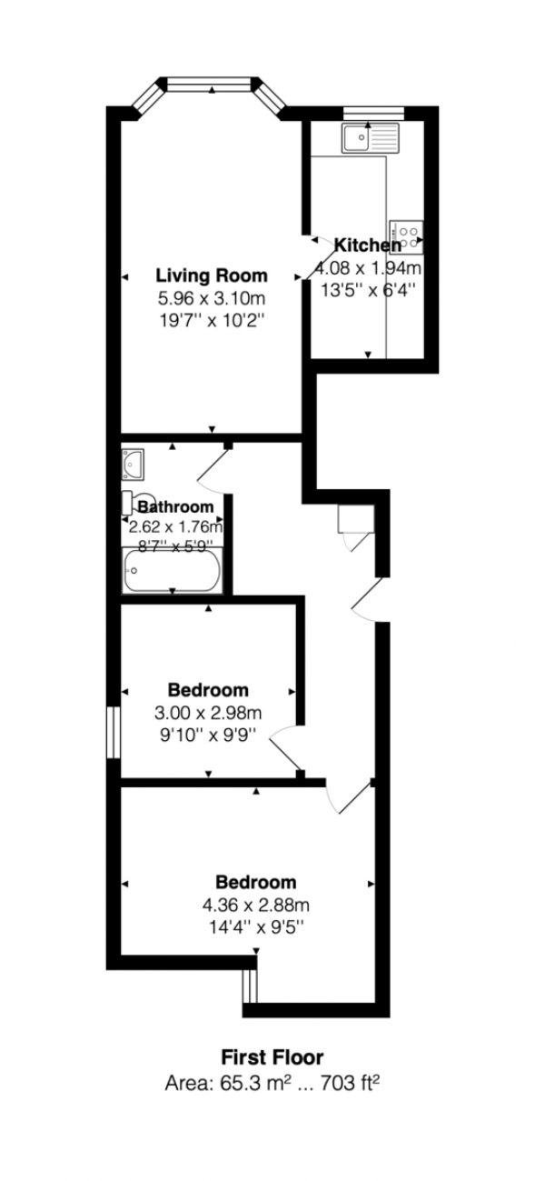 Floor Plan for 2 Bedroom Apartment for Sale in Lewes Road, Brighton, BN2, 3LA - Guide Price &pound260,000