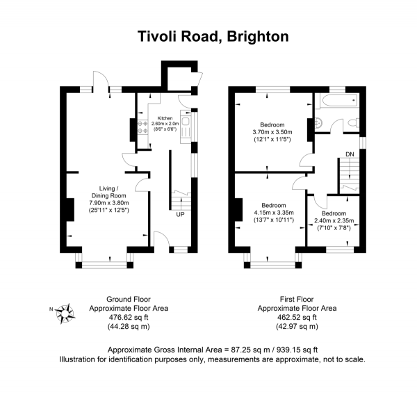 Floor Plan for 3 Bedroom Link Detached House for Sale in Tivoli Road, Brighton, BN1, 5BH -  &pound750,000