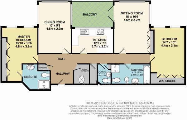 Floor Plan for 3 Bedroom Apartment for Sale in Veric, Eaton Gardens, Hove, BN3, 3UB - Guide Price &pound500,000