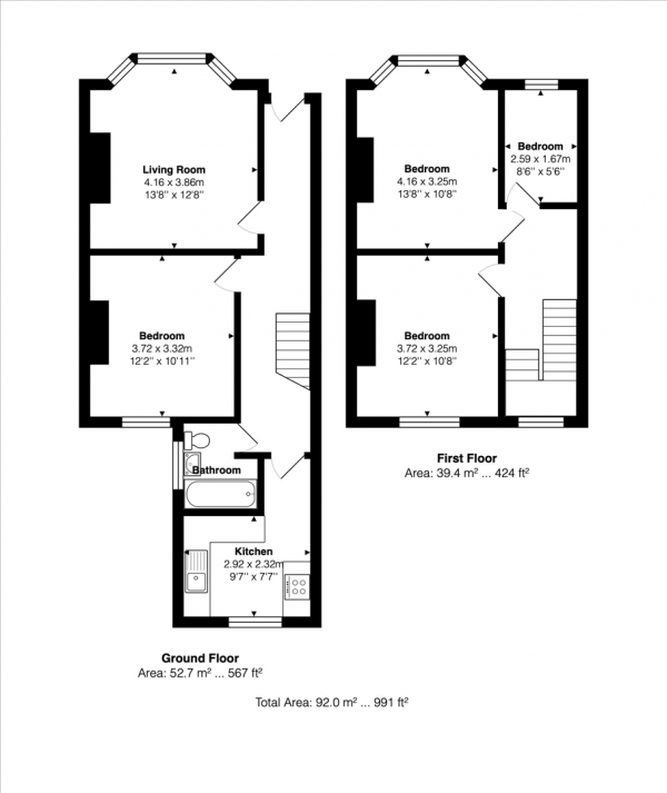 Floor Plan Image for 3 Bedroom Terraced House to Rent in Gladstone Place, Brighton