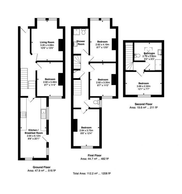 Floor Plan Image for 6 Bedroom Terraced House to Rent in Redvers Road, Brighton