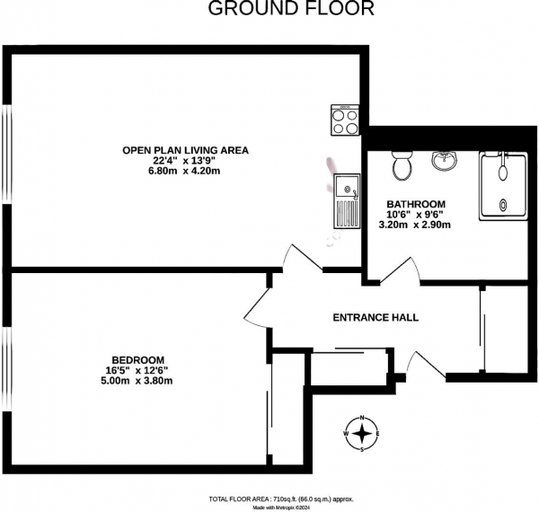 Floor Plan Image for 1 Bedroom Apartment for Sale in Kings House, Queens Gardens, Hove